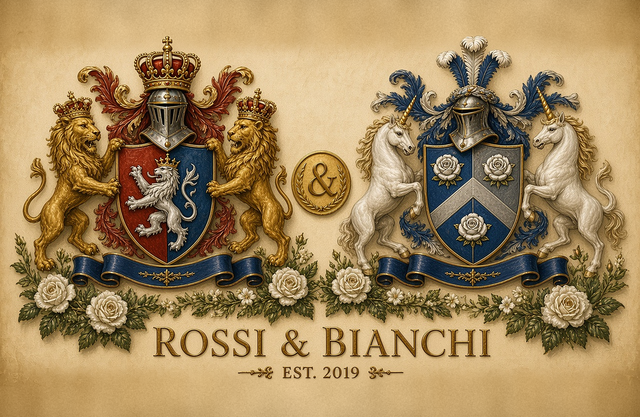 Exemple PDF Double blason pour deux noms — mise en page cadeau de mariage
