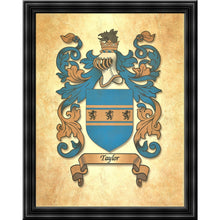 Load image into Gallery viewer, Authentic Family Coat of Arms full color - Size:  11" x 8.5"   CM 21.5 x 28